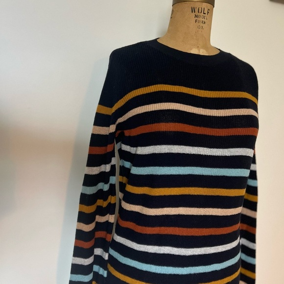 LOFT navy Striped Multicolor Women's Sweater medium - Picture 2 of 8